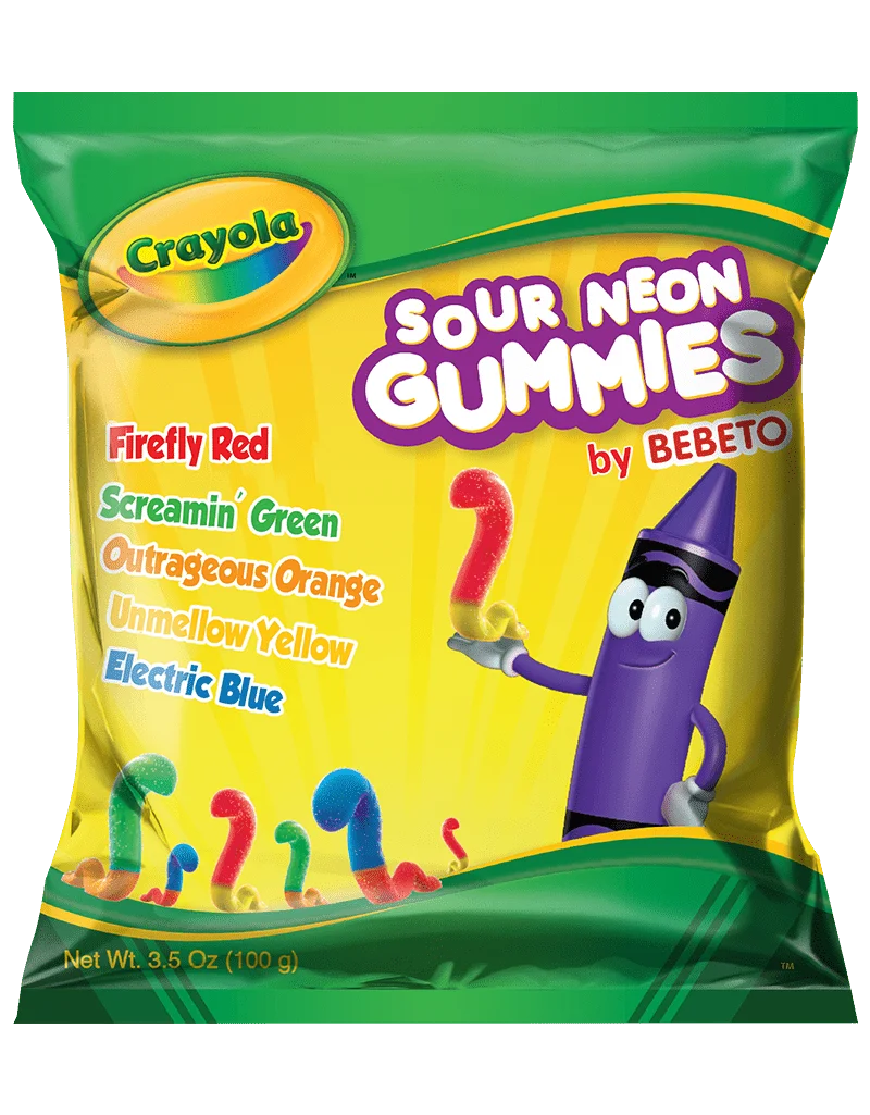 Crayola Fun Peg Bag Sour Neon Gummies 3.5oz