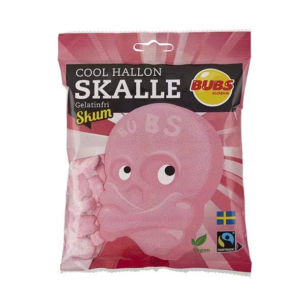 BUBS Godis: Cool Raspberry Foam Skulls (90g) Swedish Candy