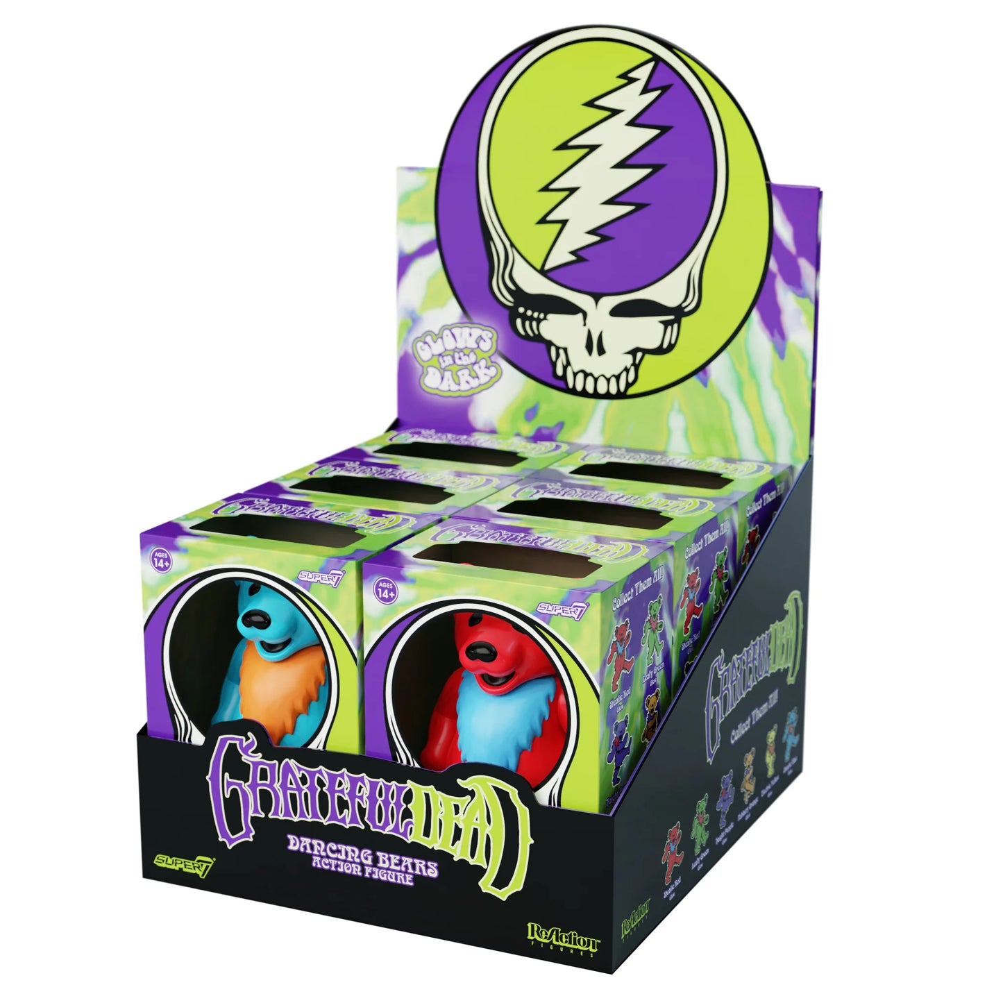 Grateful Dead ReAction Wave 3 Figure- Dancing Bears Glow Box Flat