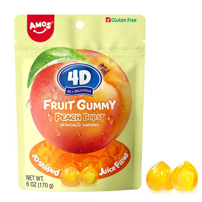 Amos 4D Gummy Juicy Burst Peach 6oz Bag