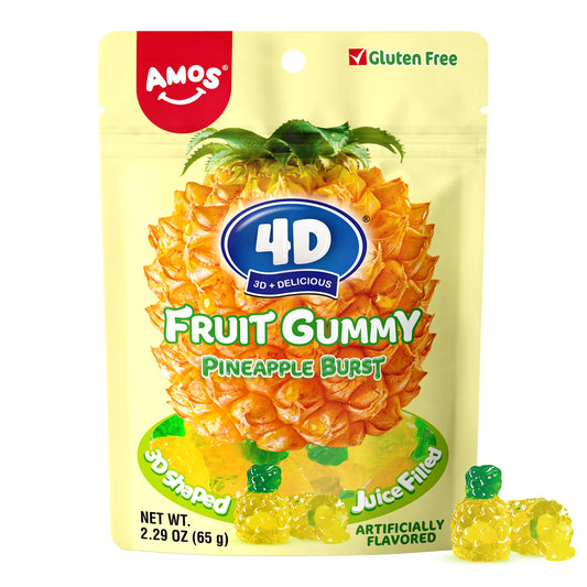 Amos 4D Gummy Juicy Burst Pineapple 6oz Bag