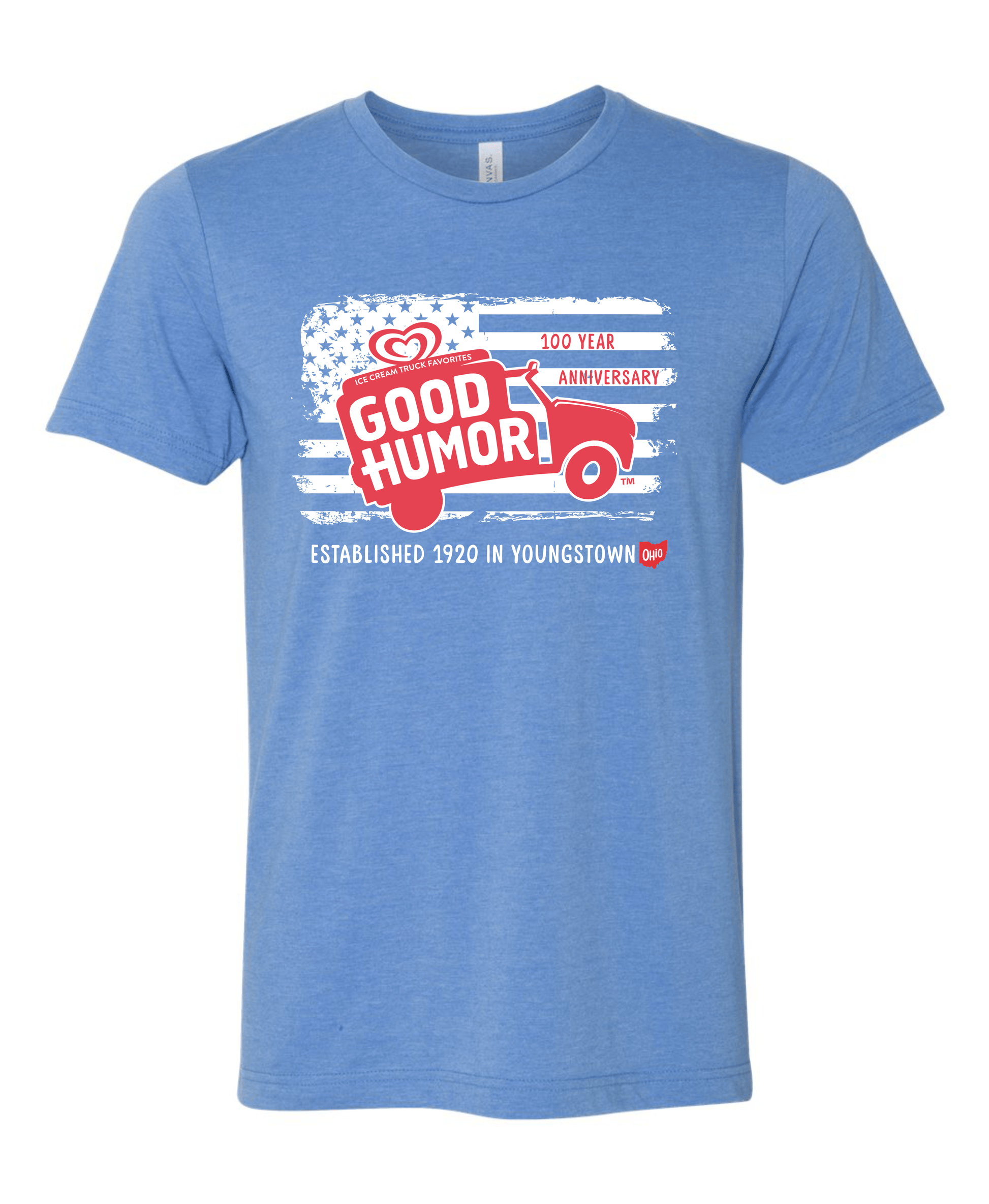 USA Ice Cream Truck Good Humor Tee - Youngstown Ohio - Officially Licensed - Heather Blue - Sweet Memories Vintage Tees